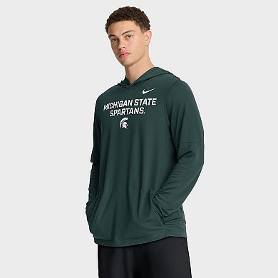 Men's Nike Green Michigan State Spartans 2025 Sideline Dri-FIT Long Sleeve Hoodie T-Shirt