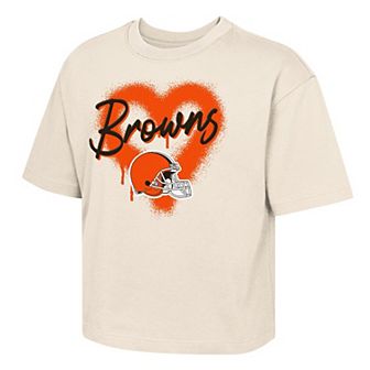 Girl's Youth Outerstuff Cream Cleveland Browns Spray Heart T-Shirt