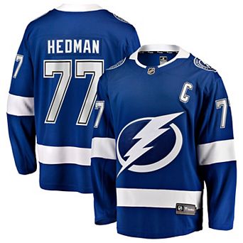 Men's Fanatics Victor Hedman Blue Tampa Bay Lightning Home Captain Patch Breakaway Jersey