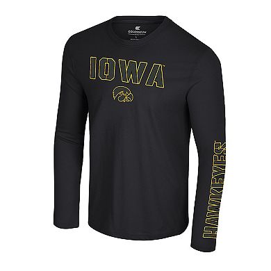 Men's Colosseum Black Iowa Hawkeyes Color Pop Active Blend Long Sleeve T-Shirt