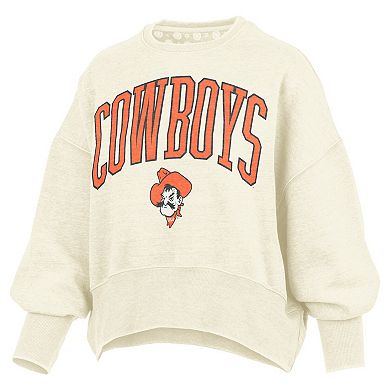 Women's Pressbox Natural Oklahoma State Cowboys Oversized Waist-Length Crewneck Sweatshirt