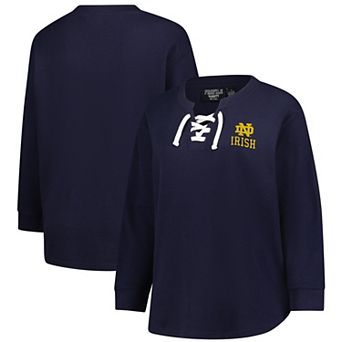 Women's Fanatics Navy Notre Dame Fighting Irish Lace-Up Waffle Knit Plus Size Long Sleeve T-Shirt