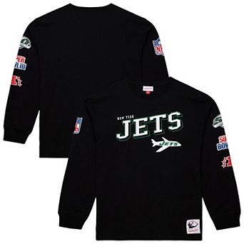 Men's Mitchell & Ness Black New York Jets Training Camp Vintage Logos Long Sleeve T-Shirt