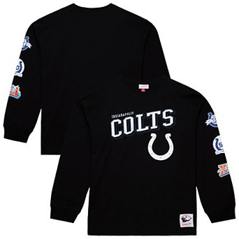 Men's Mitchell & Ness Black Indianapolis Colts Training Camp Vintage Logos Long Sleeve T-Shirt