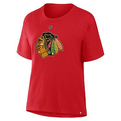 Women's Fanatics Connor Bedard Red Chicago Blackhawks Centennial Authentic Stack Name & Number T-Shirt