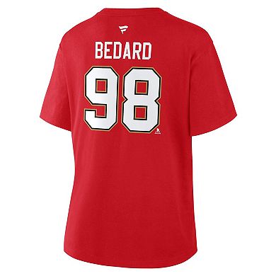 Women's Fanatics Connor Bedard Red Chicago Blackhawks Centennial Authentic Stack Name & Number T-Shirt