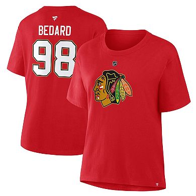 Women's Fanatics Connor Bedard Red Chicago Blackhawks Centennial Authentic Stack Name & Number T-Shirt
