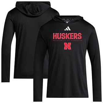 Men's adidas Black Nebraska Huskers 2025 AEROREADY Sideline Training Long Sleeve Hooded T-Shirt