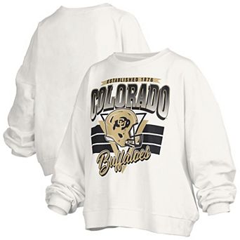 Women's Pressbox White Colorado Buffaloes Oversized Janice Retro Waist-Length Pullover Sweatshirt