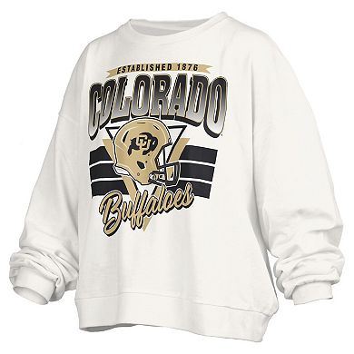 Women's Pressbox White Colorado Buffaloes Oversized Janice Retro Waist-Length Pullover Sweatshirt