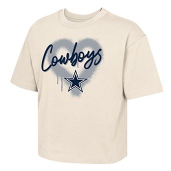 Girl's Youth Outerstuff Cream Dallas Cowboys Spray Heart T-Shirt