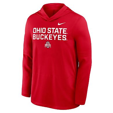 Men's Nike Scarlet Ohio State Buckeyes 2025 Sideline Dri-FIT Long Sleeve Hoodie T-Shirt