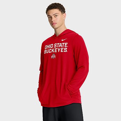 Men's Nike Scarlet Ohio State Buckeyes 2025 Sideline Dri-FIT Long Sleeve Hoodie T-Shirt