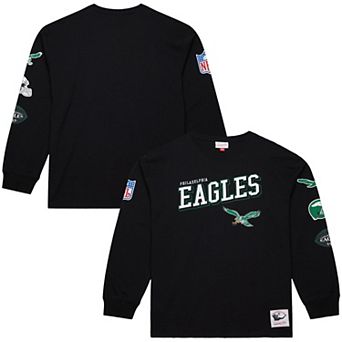 Men's Mitchell & Ness Black Philadelphia Eagles Training Camp Vintage Logos Long Sleeve T-Shirt
