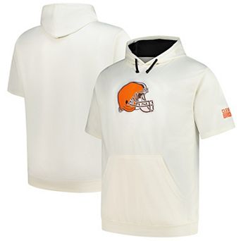 Men's Profile Oatmeal Cleveland Browns Big & Tall Chest Print and Logo Short Sleeve Pullover Hoodie