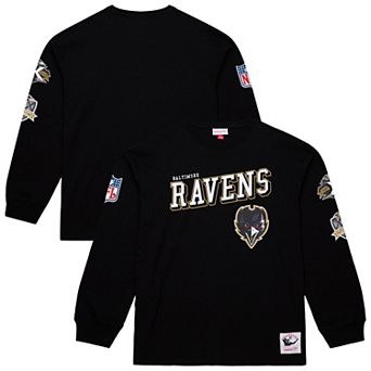 Men's Mitchell & Ness Black Baltimore Ravens Training Camp Vintage Logos Long Sleeve T-Shirt