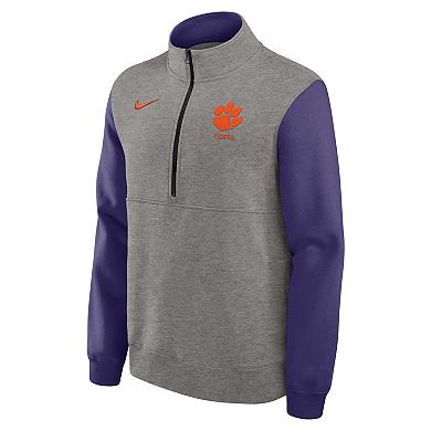 Men's Nike Heather Gray/Purple Clemson Tigers Club Fleece Half-Zip Pullover