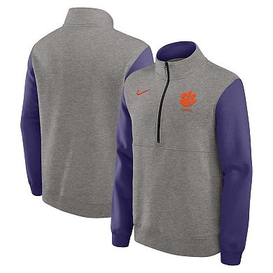 Men's Nike Heather Gray/Purple Clemson Tigers Club Fleece Half-Zip Pullover