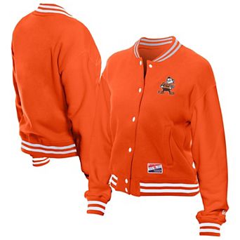 Women's New Era Orange Cleveland Browns Throwback Fleece Full-Snap Jacket