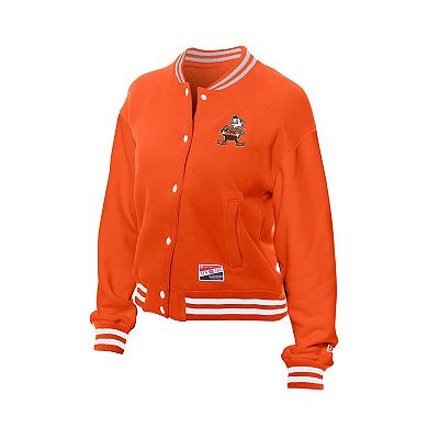 Women's New Era Orange Cleveland Browns Throwback Fleece Full-Snap Jacket