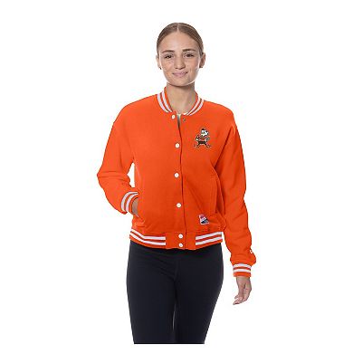 Women's New Era Orange Cleveland Browns Throwback Fleece Full-Snap Jacket