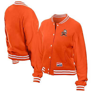 Women's New Era Orange Cleveland Browns Throwback Fleece Full-Snap Jacket