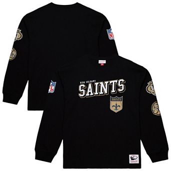 Men's Mitchell & Ness Black New Orleans Saints Training Camp Vintage Logos Long Sleeve T-Shirt