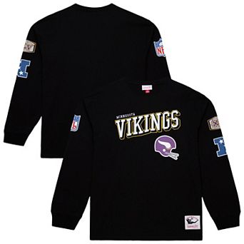 Men's Mitchell & Ness Black Minnesota Vikings Training Camp Vintage Logos Long Sleeve T-Shirt