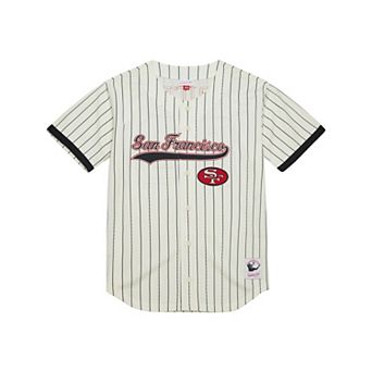 Men's Mitchell & Ness Jerry Rice Cream San Francisco 49ers Name & Number Mesh Button-Up Baseball Jersey