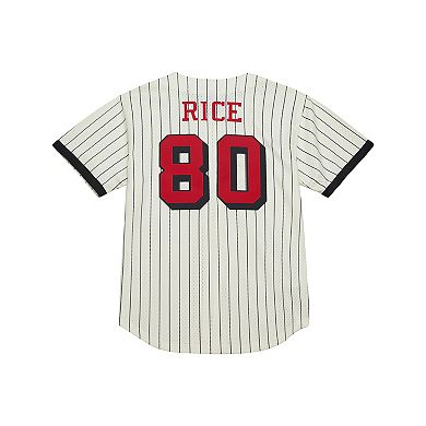 Men's Mitchell & Ness Jerry Rice Cream San Francisco 49ers Name & Number Mesh Button-Up Baseball Jersey