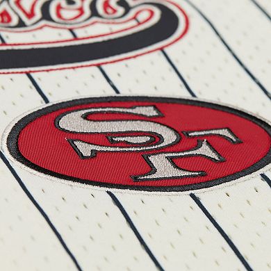 Men's Mitchell & Ness Jerry Rice Cream San Francisco 49ers Name & Number Mesh Button-Up Baseball Jersey