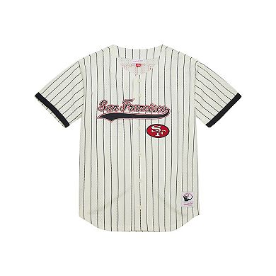 Men's Mitchell & Ness Jerry Rice Cream San Francisco 49ers Name & Number Mesh Button-Up Baseball Jersey