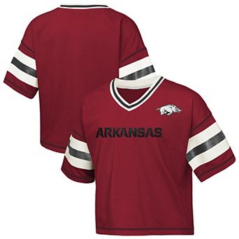 Girls Youth Cardinal Arkansas Razorbacks Grid Iron V-Neck T-Shirt