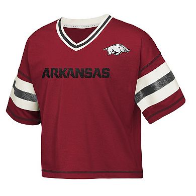 Girls Youth Cardinal Arkansas Razorbacks Grid Iron V-Neck T-Shirt