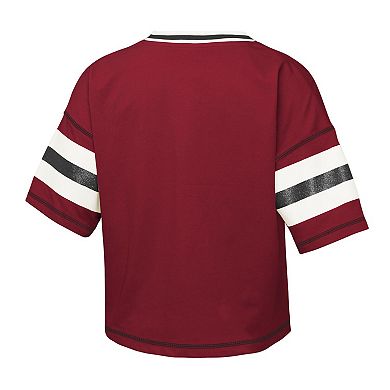 Girls Youth Cardinal Arkansas Razorbacks Grid Iron V-Neck T-Shirt