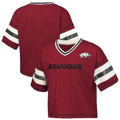 Girls Youth Cardinal Arkansas Razorbacks Grid Iron V-Neck T-Shirt