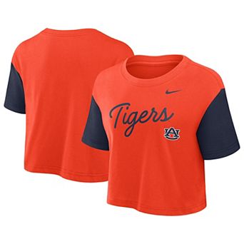 Women's Nike Orange/Navy Auburn Tigers Color-Block Script Dri-FIT Cropped T-Shirt