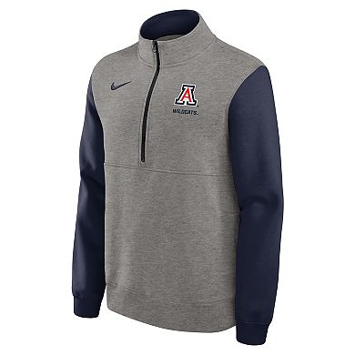 Men's Nike Heather Gray/Navy Arizona Wildcats Club Fleece Half-Zip Pullover