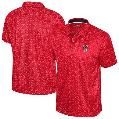 Men's Colosseum Red NC State Wolfpack Football Print Polo