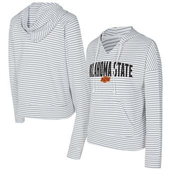 Men's Concepts Sport White/Gray Oklahoma State Cowboys French Terry Striped V-Neck Pullover Hoodie