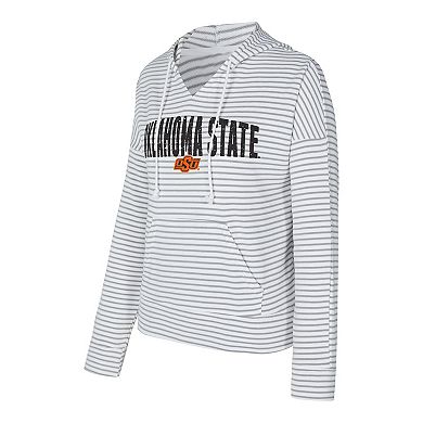 Men's Concepts Sport White/Gray Oklahoma State Cowboys French Terry Striped V-Neck Pullover Hoodie