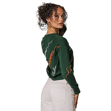 Women's Green Miami Hurricanes Love Note Embroidered Pullover Sweater