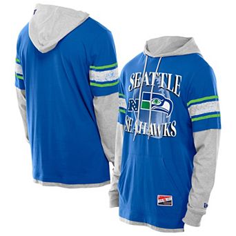Men's New Era Royal Seattle Seahawks Twofer Layered Long Sleeve Hoodie T-Shirt