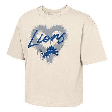 Girl's Youth Outerstuff Cream Detroit Lions Spray Heart Boxy T-Shirt