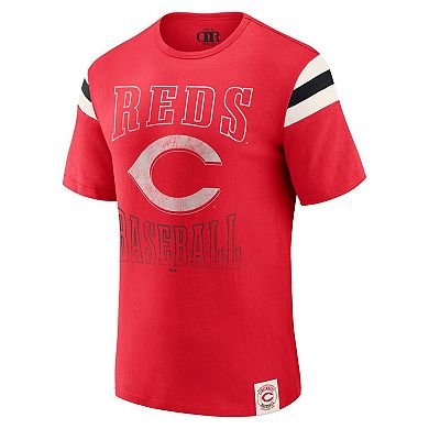 Men's Darius Rucker Collection by Fanatics Red Cincinnati Reds Distressed Sleeve Stripe T-Shirt
