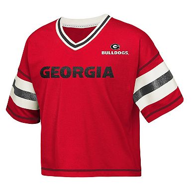 Girls Youth Outerstuff Red Georgia Bulldogs Gridiron Jersey V-Neck T-Shirt