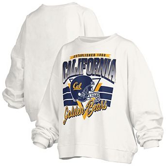 Women's Pressbox White Cal Bears Oversized Janice Retro Waist-Length Pullover Sweatshirt