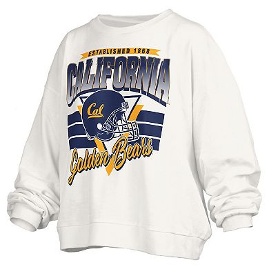 Women's Pressbox White Cal Bears Oversized Janice Retro Waist-Length Pullover Sweatshirt