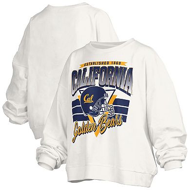 Women's Pressbox White Cal Bears Oversized Janice Retro Waist-Length Pullover Sweatshirt