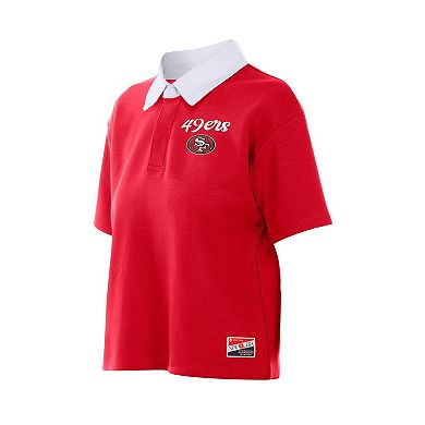 Women's New Era Scarlet San Francisco 49ers Throwback Boxy Cropped Polo